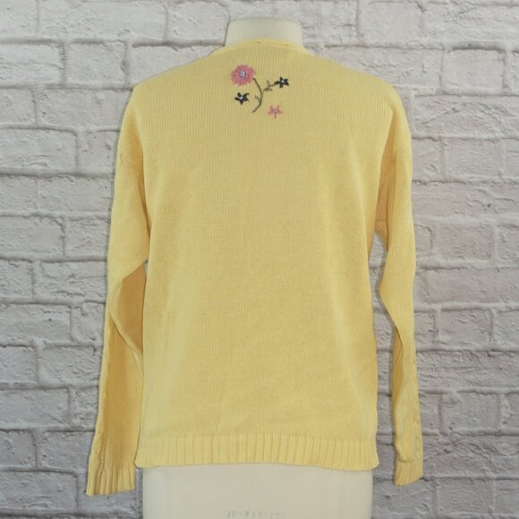 Vintage 80s Floral Embroidered Cotton Knit Sweater Medium - Picture 6 of 10